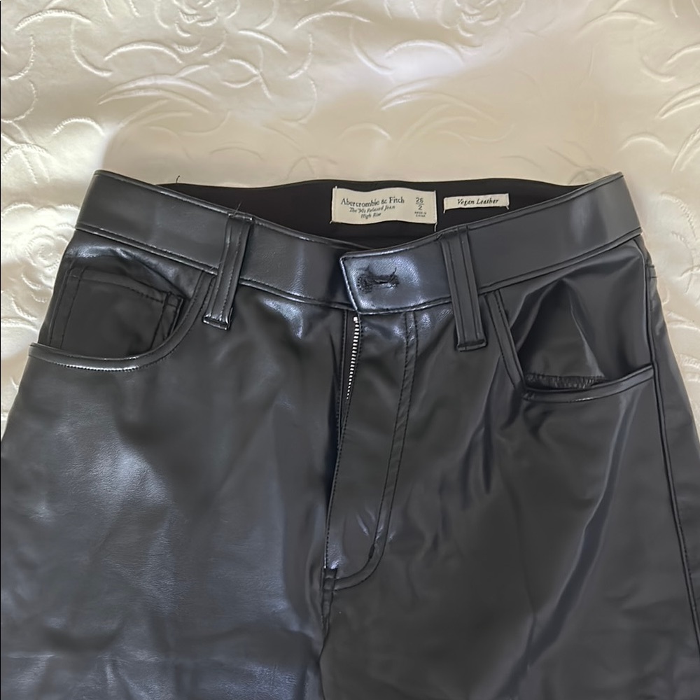 Abercrombie & Fitch Shiny Black Leather Trousers